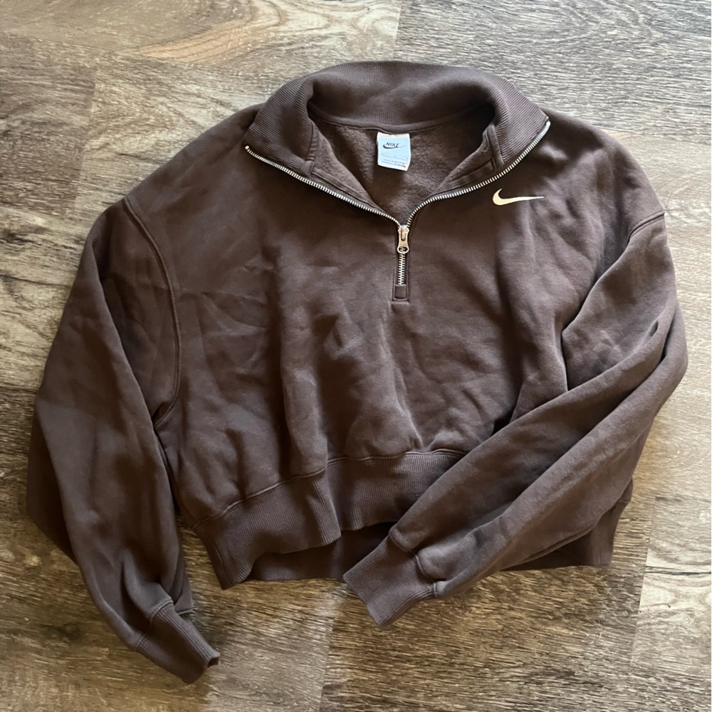 Nike Cropped Chocolate Brown Half-Zip Pullover
